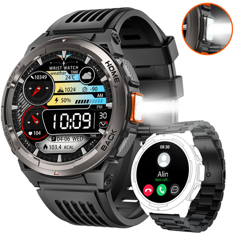 EIGIIS KE5 Military Smart Watch for Men 3ATM Waterproof with LED Flashlight 1.45" Rugged Tactical Smartwatch with Compass Elevation Barometer Sports Fitness Tracker with HR/SPO2/Sleep Monitor for iPhone Android EIGIIS KE5 Military Smart Watch for Men 3ATM Waterproof with LED Flashlight 1.45" Rugged Tactical Smartwatch with Compass Elevation Barometer Sports Fitness Tracker with HR/SPO2/Sleep Monitor for iPhone Android