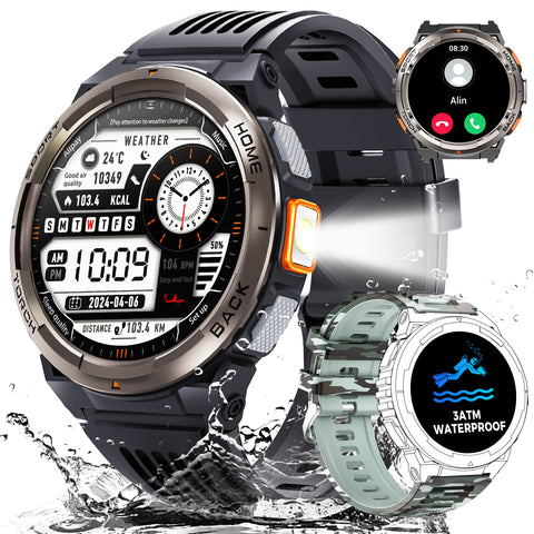 EIGIIS KE5 Military Smart Watch for Men 3ATM Waterproof with LED Flashlight 1.45" Rugged Tactical Smartwatch with Compass Elevation Barometer Sports Fitness Tracker with HR/SPO2/Sleep Monitor for iPhone Android EIGIIS KE5 Military Smart Watch for Men 3ATM Waterproof with LED Flashlight 1.45" Rugged Tactical Smartwatch with Compass Elevation Barometer Sports Fitness Tracker with HR/SPO2/Sleep Monitor for iPhone Android