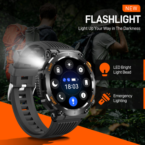 EIGIIS Military Smart Watch for Men with Flashlight (Make/Answer Call), 2024 New Digital Smartwatch with 1.46’’ HD Fitness Tracker 110+ Sports Modes Step Counter Waterproof  Watch for iPhone Android EIGIIS Military Smart Watch for Men with Flashlight (Make/Answer Call), 2024 New Digital Smartwatch with 1.46’’ HD Fitness Tracker 110+ Sports Modes Step Counter Waterproof  Watch for iPhone Android