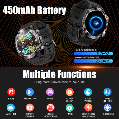 Military Smart Watch for Men Make Calls 1.39" HD Big Screen Outdoor Fitness Tracker with 105 Sports Modes Heart Rate Monitor Activity Tracker Rugged Tactical Smartwatch Compatible with Android iPhone Military Smart Watch for Men Make Calls 1.39" HD Big Screen Outdoor Fitness Tracker with 105 Sports Modes Heart Rate Monitor Activity Tracker Rugged Tactical Smartwatch Compatible with Android iPhone