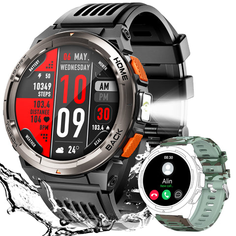 EIGIIS KE5 Military Smart Watch for Men 3ATM Waterproof with LED Flashlight 1.45" Rugged Tactical Smartwatch with Compass Elevation Barometer Sports Fitness Tracker with HR/SPO2/Sleep Monitor for iPhone Android EIGIIS KE5 Military Smart Watch for Men 3ATM Waterproof with LED Flashlight 1.45" Rugged Tactical Smartwatch with Compass Elevation Barometer Sports Fitness Tracker with HR/SPO2/Sleep Monitor for iPhone Android