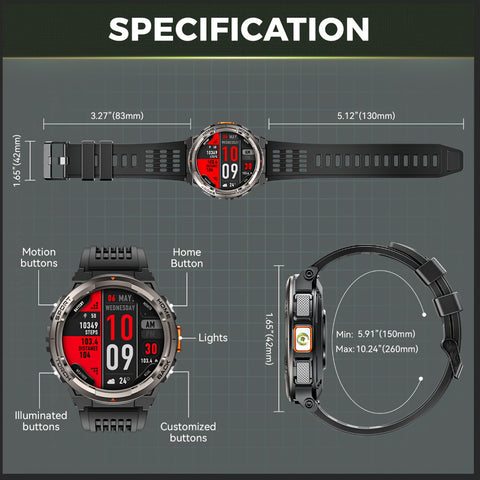 2024 EIGIIS Smart Watches for Men with LED Flashlight 1.45’’ HD Rugged Smartwatch (Answer/Make Call) with Compass Altitude Barometer SOS Alarming Fitness Tracker For Heart Rate Monitor Compatible With IOS And Android Phones 2024 EIGIIS Smart Watches for Men with LED Flashlight 1.45’’ HD Rugged Smartwatch (Answer/Make Call) with Compass Altitude Barometer SOS Alarming Fitness Tracker For Heart Rate Monitor Compatible With IOS And Android Phones