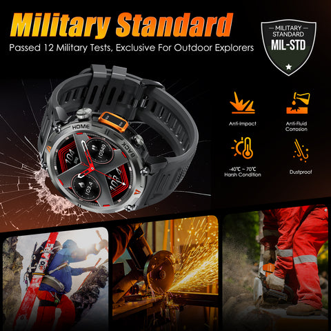 Military Smart Watch with LED Flashlight for Men Bluetooth Call 1.45" Big Screen Rugged Tactical Smartwatch Compatible with iPhone Android Phones Outdoor Fitness Tracker Watch with Heart Rate Sleep Monitor Pedometer Military Smart Watch with LED Flashlight for Men Bluetooth Call 1.45" Big Screen Rugged Tactical Smartwatch Compatible with iPhone Android Phones Outdoor Fitness Tracker Watch with Heart Rate Sleep Monitor Pedometer