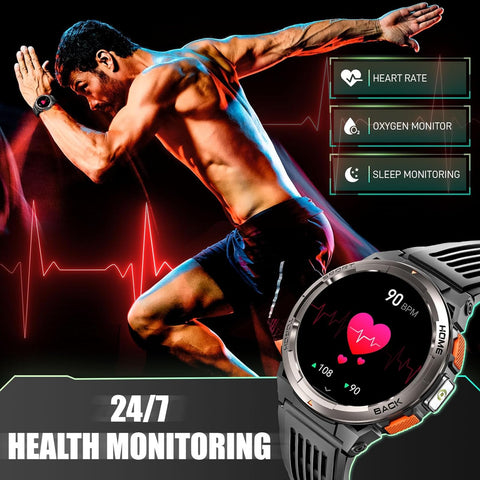 EIGIIS KE5 Military Smart Watch for Men 3ATM Waterproof with LED Flashlight 1.45" Rugged Tactical Smartwatch with Compass Elevation Barometer Sports Fitness Tracker with HR/SPO2/Sleep Monitor for iPhone Android EIGIIS KE5 Military Smart Watch for Men 3ATM Waterproof with LED Flashlight 1.45" Rugged Tactical Smartwatch with Compass Elevation Barometer Sports Fitness Tracker with HR/SPO2/Sleep Monitor for iPhone Android