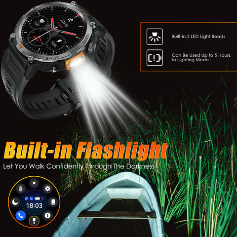 Military Smart Watch with LED Flashlight for Men Bluetooth Call 1.45" Big Screen Rugged Tactical Smartwatch Compatible with iPhone Android Phones Outdoor Fitness Tracker Watch with Heart Rate Sleep Monitor Pedometer Military Smart Watch with LED Flashlight for Men Bluetooth Call 1.45" Big Screen Rugged Tactical Smartwatch Compatible with iPhone Android Phones Outdoor Fitness Tracker Watch with Heart Rate Sleep Monitor Pedometer