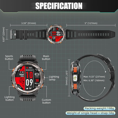 EIGIIS KE5 Military Smart Watch for Men 3ATM Waterproof with LED Flashlight 1.45" Rugged Tactical Smartwatch with Compass Elevation Barometer Sports Fitness Tracker with HR/SPO2/Sleep Monitor for iPhone Android EIGIIS KE5 Military Smart Watch for Men 3ATM Waterproof with LED Flashlight 1.45" Rugged Tactical Smartwatch with Compass Elevation Barometer Sports Fitness Tracker with HR/SPO2/Sleep Monitor for iPhone Android
