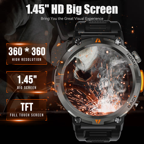 Military Smart Watch with LED Flashlight for Men Bluetooth Call 1.45" Big Screen Rugged Tactical Smartwatch Compatible with iPhone Android Phones Outdoor Fitness Tracker Watch with Heart Rate Sleep Monitor Pedometer Military Smart Watch with LED Flashlight for Men Bluetooth Call 1.45" Big Screen Rugged Tactical Smartwatch Compatible with iPhone Android Phones Outdoor Fitness Tracker Watch with Heart Rate Sleep Monitor Pedometer