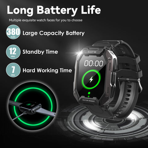 Tactical Smart Watch for Men 1.71” Military Fitness Trackers Watch with Heart Rate Sleep Monitor 5ATM Waterproof Outdoor Sport Watch Step Counter Watch for iPhone Android Tactical Smart Watch for Men 1.71” Military Fitness Trackers Watch with Heart Rate Sleep Monitor 5ATM Waterproof Outdoor Sport Watch Step Counter Watch for iPhone Android
