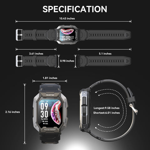 Tactical Smart Watch for Men 1.71” Military Fitness Trackers Watch with Heart Rate Sleep Monitor 5ATM Waterproof Outdoor Sport Watch Step Counter Watch for iPhone Android Tactical Smart Watch for Men 1.71” Military Fitness Trackers Watch with Heart Rate Sleep Monitor 5ATM Waterproof Outdoor Sport Watch Step Counter Watch for iPhone Android