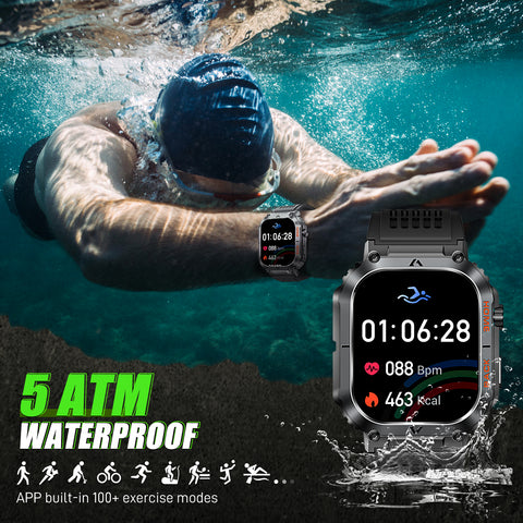 EIGIIS EW5 5ATM Waterproof Smartwatch For Men,HD Screen,Compass Function,Wireless Call And Answer,Sedentary Reminder,Music Control,Long Standing Battery,Multiple Sports Modes,Fashionable Steel Band Smart Watches Compatible With iPhone And Android Phones