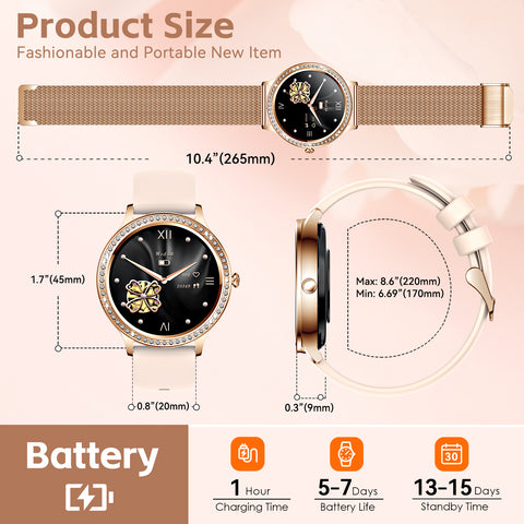 Smart Watches for Women Fashionable Look Ladies Smart Watch with Bluetooth Calls Heart Rate Sleep Monitor Fitness Trackers Watch with Step Counter Message Reminder for iOS Android Smart Watches for Women Fashionable Look Ladies Smart Watch with Bluetooth Calls Heart Rate Sleep Monitor Fitness Trackers Watch with Step Counter Message Reminder for iOS Android