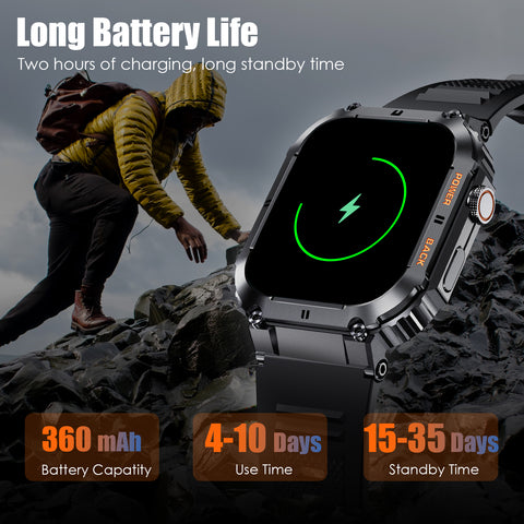 EIGIIS 1.96” HD Military Smart Watches for Men Rugged Smart Watch(Answer/Dial Calls) Outdoor Sports Tactical Fitness Tracker Watch and Smartwatch for iPhone Android Phones