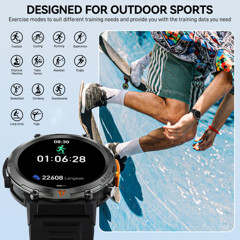 EIGIIS KE3 Sports Smart Watch For Men With Flashlight, LED Lighting, Answer/Make Calls, Outdoor Sports Watch, Fitness Tracker, Pedometer, HD Touch Smartwatch, Smart Watches Compatible With iPhone And Android Phones