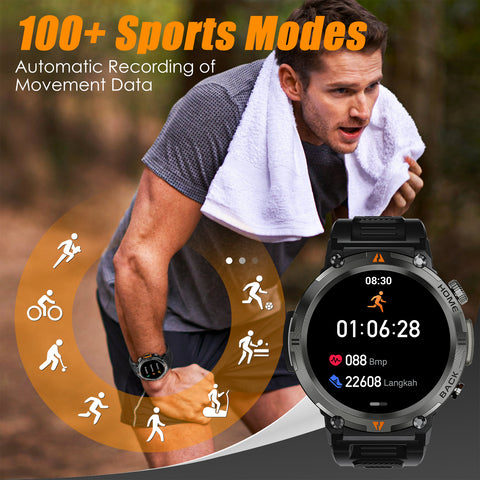EIGIIS KE3 LED Flashlight Smart Watch Men Bluetooth Call Full Touch Screen Health Monitor Clock With Men SmartWatch For iOS Android