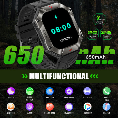 Smart Watch for Men Women with Call, Compass, Ultra Thin 2" HD Screen, IP67 Waterproof, 650 mAh Big Battery, Fitness Tracker with 107 Sports Modes, Military Rugged Tactical Watch for iPhone Android Smart Watch for Men Women with Call, Compass, Ultra Thin 2" HD Screen, IP67 Waterproof, 650 mAh Big Battery, Fitness Tracker with 107 Sports Modes, Military Rugged Tactical Watch for iPhone Android