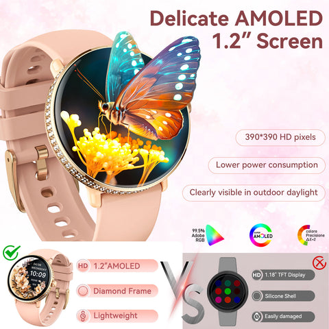 EIGIIS Smart Watch for Women with Diamonds 1.2" AMOLED Touchscreen Fitness Tracker Make/Answer Calls Heart Rate SpO2 Monitor IP68 Waterproof, Sleep & Activity Tracking Smartwatch for iPhone Android Phones EIGIIS Smart Watch for Women with Diamonds 1.2" AMOLED Touchscreen Fitness Tracker Make/Answer Calls Heart Rate SpO2 Monitor IP68 Waterproof, Sleep & Activity Tracking Smartwatch for iPhone Android Phones