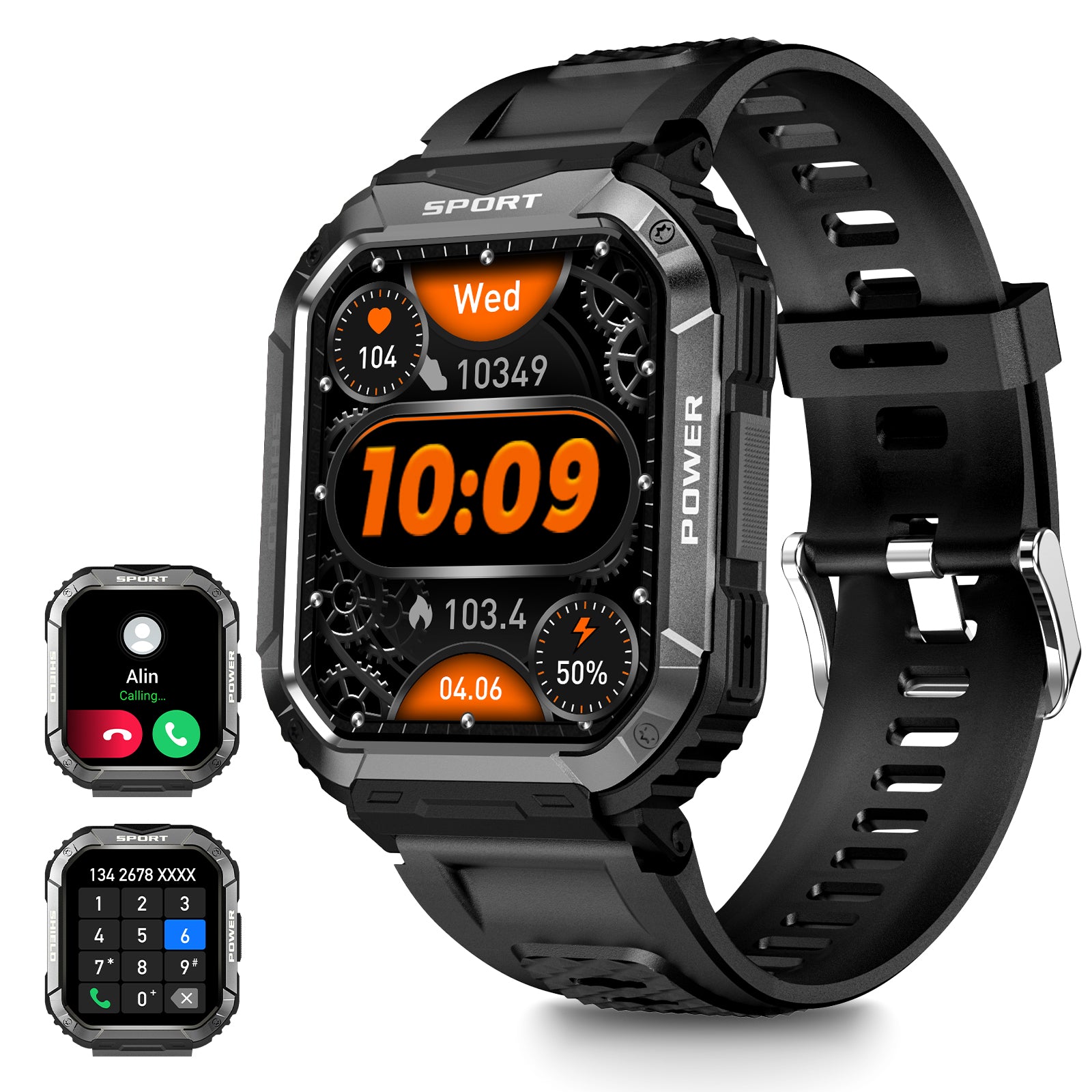 Military Smart Watch for Men with LED Flashlight 1.45” Rugged Waterproof  Smart Watch with 100+ Sports Modes Fitness Tracker with Heart Rate Sleep