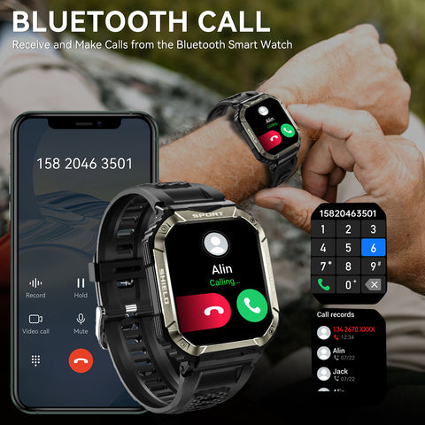 Military Smart Watch for Men Bluetooth Calling and Answer 1.85'' HD Rugged Tactical Smart watch with Heart Rate Sleep Monitor Pedometer Fitness Tracker Compatible with Android iPhone Samsung Phones Military Smart Watch for Men Bluetooth Calling and Answer 1.85'' HD Rugged Tactical Smart watch with Heart Rate Sleep Monitor Pedometer Fitness Tracker Compatible with Android iPhone Samsung Phones
