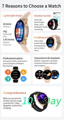 EIGIIS Smart Watch for Men Women (Answer/Make Call) Fitness Watch with Heart Rate Blood Oxygen Sleep Monitor 1.43" Touch Screen Bluetooth Smart Watch for iPhone Android EIGIIS Smart Watch for Men Women (Answer/Make Call) Fitness Watch with Heart Rate Blood Oxygen Sleep Monitor 1.43" Touch Screen Bluetooth Smart Watch for iPhone Android
