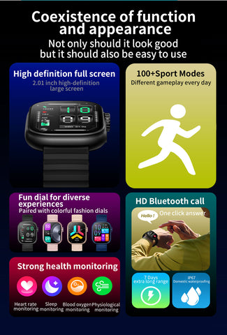 Smart Watch 2.01" Inch Heart Rate Blood Pressure Blood Oxygen Fitness Tracker for Women Men Smart Watch 2.01" Inch Heart Rate Blood Pressure Blood Oxygen Fitness Tracker for Women Men