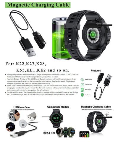 EIGIIS Smart Watch Charger, Magnetic USB Charging Cable Replacement Charger Cable Compatible with EIGIIS K22 Military Smart Watch/K55/K27 Military Smart Watch/K28 Smart Watch(2 Pack) EIGIIS Smart Watch Charger, Magnetic USB Charging Cable Replacement Charger Cable Compatible with EIGIIS K22 Military Smart Watch/K55/K27 Military Smart Watch/K28 Smart Watch(2 Pack)