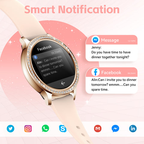 EIGIIS Smart Watches for Women Fashionable Look Ladies Smart Watch with Bluetooth Calls Heart Rate Sleep Monitor Fitness Trackers Watch with Step Counter Message Reminder for iOS Android