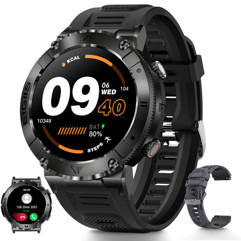 EIGIIS Military Smart Watch for Men 1.32” Full Screen Touch 2023 Newest Bluetooth Smartwatch Outdoor Tactical Fitness Activity Tracker with Dial Calls Heart Rate Sleep for iPhone Android Phones 