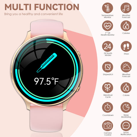 EIGIIS Smart Watch for Women, Fashionable Fitness Watch with Calorie Temperature Monitor Female Health Monitor Lady Sports Watch with 24 Sports Modes Activity Trackers Watch for iOS Android Phone EIGIIS Smart Watch for Women, Fashionable Fitness Watch with Calorie Temperature Monitor Female Health Monitor Lady Sports Watch with 24 Sports Modes Activity Trackers Watch for iOS Android Phone