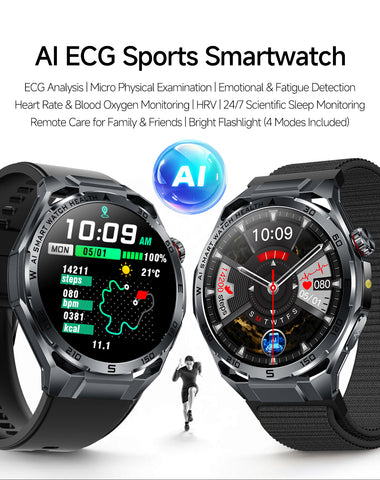 ET474 AI ECG Sports Smartwatch, Black Case with Black Band—Ideal for Running, Cycling, and Fitness   Suitable for Various Scenarios; the Perfect Gift for Loved Ones
