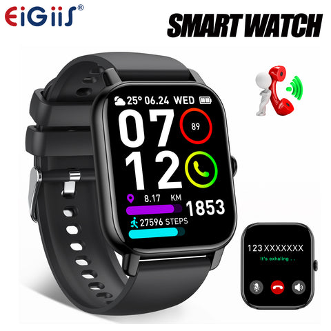 EIGIIS Smart Watch For Men 1.85-Inch HD Full Touch Screen Fitness Tracker, Supports Over 100 Sports Modes(Running, Cycling, Basketball) And Sedentary Reminder, Music Playback, Timer, Smartwatch Compatible With Android And IPhone Phones, Holiday Gift