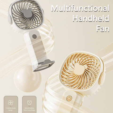Multi Functional Usb Mobile Phone Stand With Handheld Fan, Cream Color Three Modes: Desktop Placement, Handheld, And Mobile Phone Stand