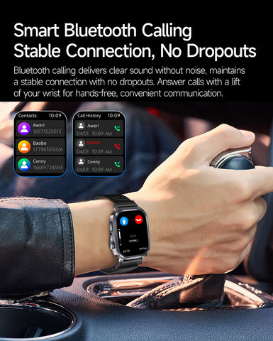 EIGIIS brand ET573 AI ECG Smart Health Management Watch, Black Case with Black Band: Flashlight, Bluetooth Calling, Pedometer/Calorie/Distance Tracking, Multiple Sports Modes, Alarm Clock, Weather Forecast