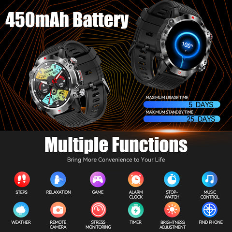 Military Smart Watch for Men Make Calls 1.39" HD Big Screen Outdoor Fitness Tracker with 105 Sports Modes Heart Rate Monitor Activity Tracker Rugged Tactical Smartwatch Compatible with Android iPhone