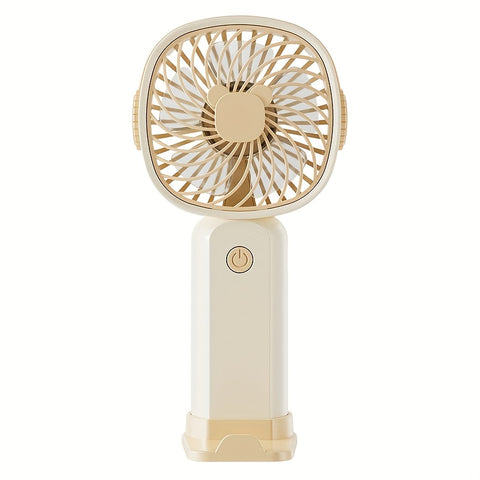 Multi Functional Usb Mobile Phone Stand With Handheld Fan, Cream Color Three Modes: Desktop Placement, Handheld, And Mobile Phone Stand