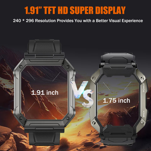 EIGIIS 1.91" Military H31 Smart Watch with Text and Call(Answer/Dial), Rugged Smart Watch with Heart Rate and Blood Oxygen Monitor, Outdoor Tactical Bluetooth Smart Watches for Men Compatible with Android iPhone
