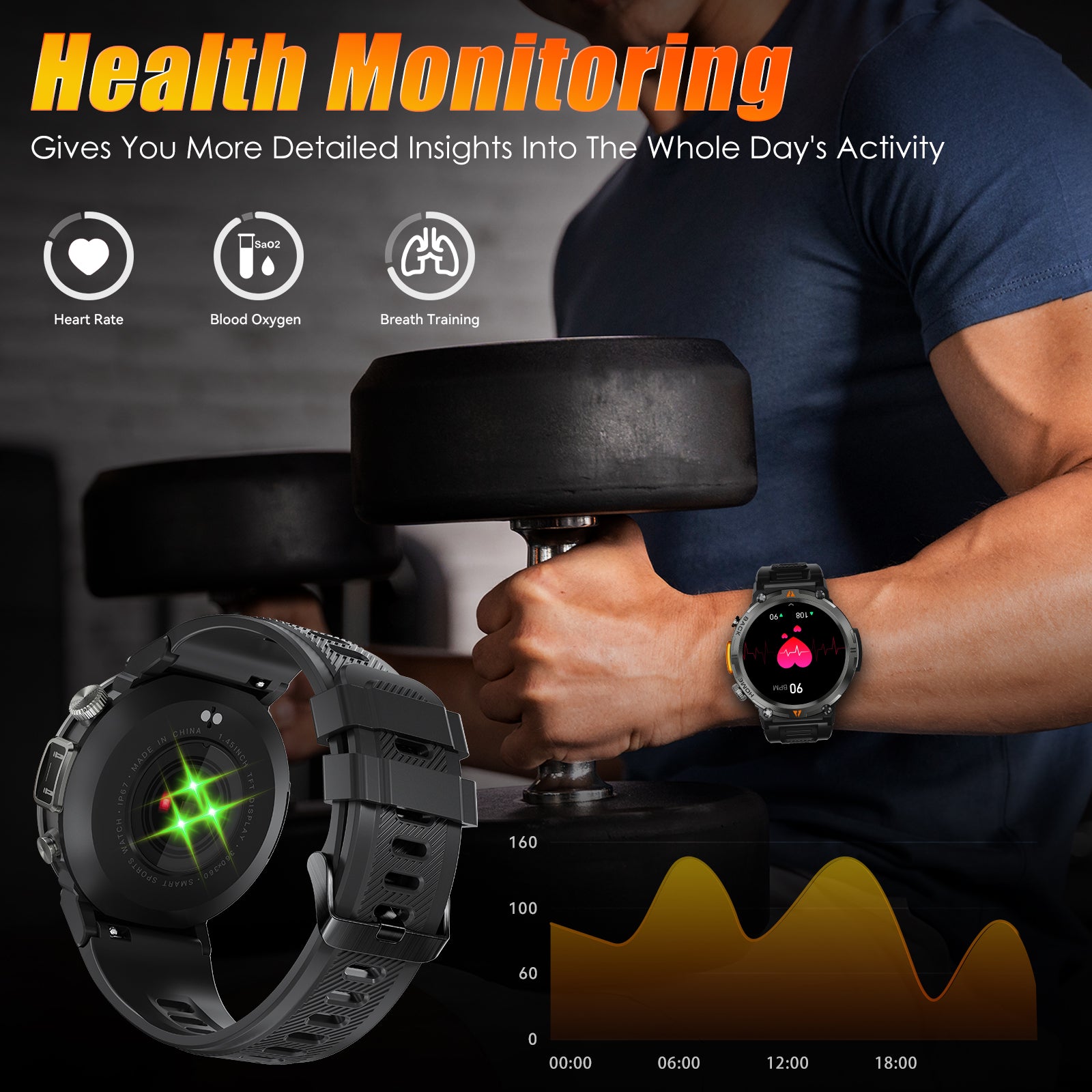  Military Smart Watch for Men Tactical Rugged Smart Watch with  Bluetooth Call Flashlight 1.45 Big Screen Fitness Tracker Heart Rate Sleep  Monitor Watch Waterproof Sports Smartwatch for iPhone Android : Electrónica
