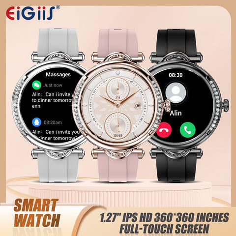 EIGIIS Smart Watch For 1.27-Inch HD Full Circle Full Touch Screen (Answer/Make Calls) With Wireless 5.2, Pedometer, Multi Sports Modes, IP67 Waterproof, Sleep Recording, Flashlight, Music Control, Stopwatch, Smartwatch For iPhone And Android Mobile Phones