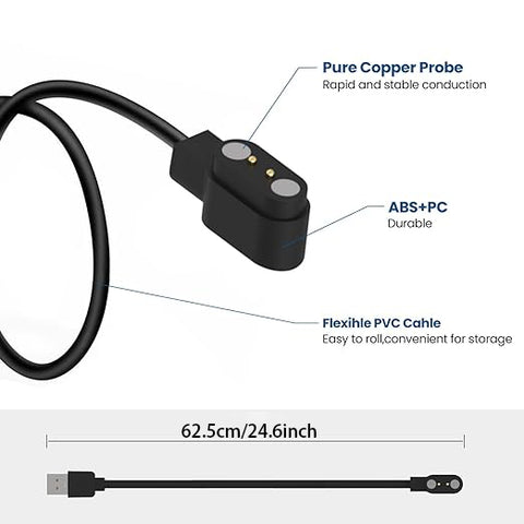 EIGIIS Smartwatch Charger 2 Pin Magnetic Charging Cable Wire Fast USB Charger Cable Compatible with Smartwatch KE3,KE5,EW5,S50,S320B, (2 Piece Pack, Black&Black)