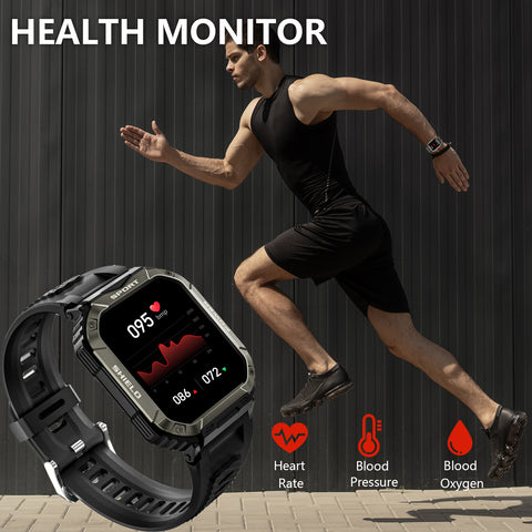 Military Smart Watch for Men Bluetooth Calling and Answer 1.85'' HD Rugged Tactical Smart watch with Heart Rate Sleep Monitor Pedometer Fitness Tracker Compatible with Android iPhone Samsung Phones