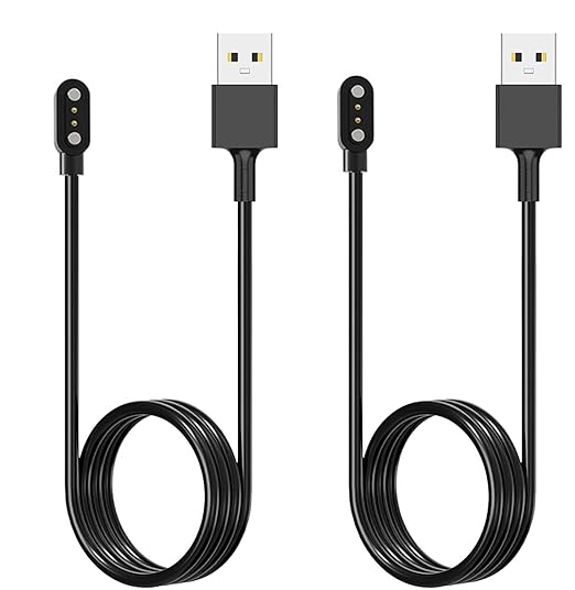 EIGIIS Smartwatch Charger 2 Pin Magnetic Charging Cable Wire Fast USB Charger Cable Compatible with Smartwatch KE3,KE5,EW5,S50,S320B, (2 Piece Pack, Black&Black)