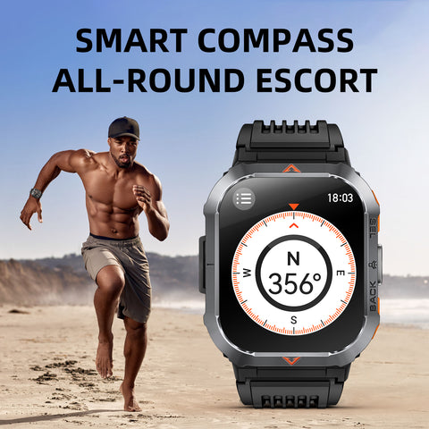 EIGIIS Men's Large Screen Smartwatch, With A 2.02-Inch HD Display, Comes Equipped With An SOS Alarm And Compass.A Handy Torch/Led Lighting On The Side, Compatibility With Both Android And Iphone IPhones, Birthday Gifts, Holiday Gifts