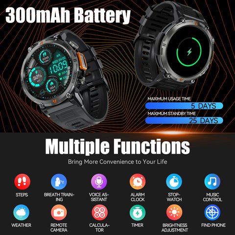 Military Smart Watch with LED Flashlight for Men Bluetooth Call 1.45" Big Screen Rugged Tactical Smartwatch Compatible with iPhone Android Phones Outdoor Fitness Tracker Watch with Heart Rate Sleep Monitor Pedometer