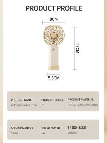 Multi Functional Usb Mobile Phone Stand With Handheld Fan, Cream Color Three Modes: Desktop Placement, Handheld, And Mobile Phone Stand