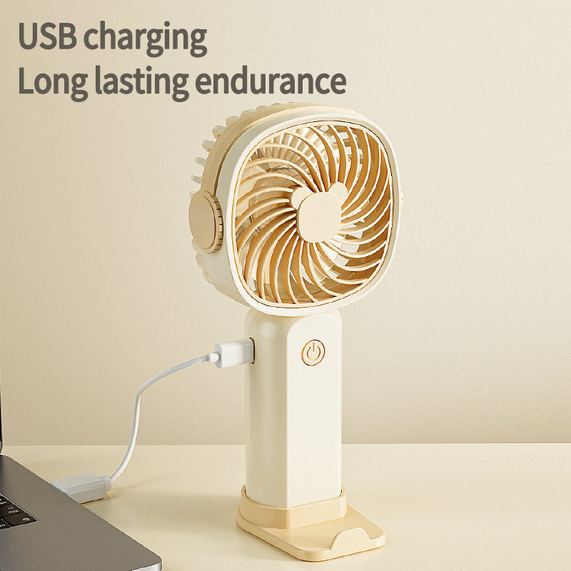 Multi Functional Usb Mobile Phone Stand With Handheld Fan, Cream Color Three Modes: Desktop Placement, Handheld, And Mobile Phone Stand