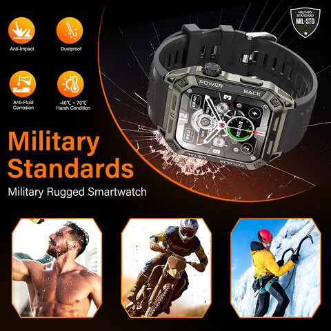 Military Smart Watch for Men 1.91'' Big Screen (Make/Answer Call) Rugged Fitness Tracker 100+ Sports Modes Activity Tracker with Heart Rate SpO2 Sleep Monitor Tactical Smartwatch for iPhone Android