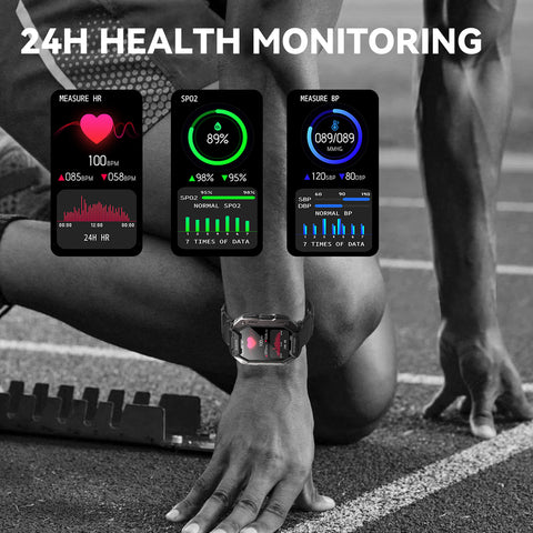 Tactical Smart Watch for Men 1.71” Military Fitness Trackers Watch with Heart Rate Sleep Monitor 5ATM Waterproof Outdoor Sport Watch Step Counter Watch for iPhone Android