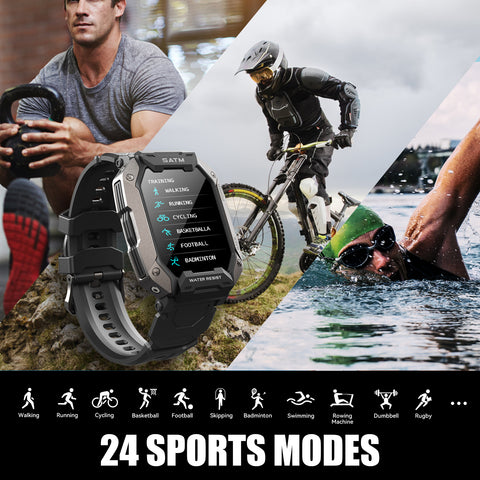 EIGIIS Military Smart Watch for Men with 380mAh Battery IP68 Waterproof Rugged Smart Watch with 1.71 HD Big Screen Outdoor Activity Tracker with Heart Rate Sleep Monitor Compatible for iPhone Android