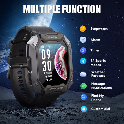 EIGIIS Military Smart Watch for Men with 380mAh Battery IP68 Waterproof Rugged Smart Watch with 1.71 HD Big Screen Outdoor Activity Tracker with Heart Rate Sleep Monitor Compatible for iPhone Android