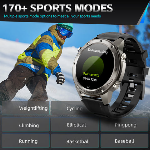 EIGIIS Best New GPS-Support Sport Smartwatch For Men, 170+ Outdoor Modes, 500 mAh Big Battery, 1.43 Inch AMOLED Screen, 6 Theme Styles, Massive Dials Free Change, Cool Wristwatch, Metal Shell, Smartwatch For Android iPhone Phones