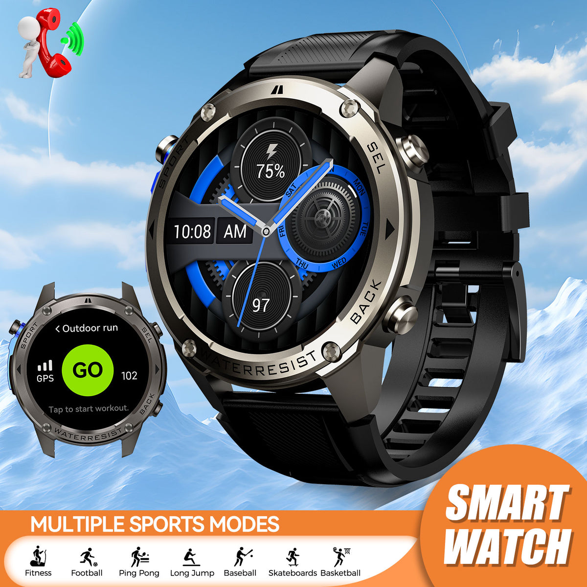 EIGIIS New Men's Smart Watch With GPS, 1.43'' AMOLED Screen 170+ Sport Mode 500 mAh Large Battery, Outdoor Perfect Partner, Wireless Phone (Answer/Dial), Massive Dials Free Change, Smart Watch For iPhone Android Phones, Cool Fashion Watch, Holiday Gifts